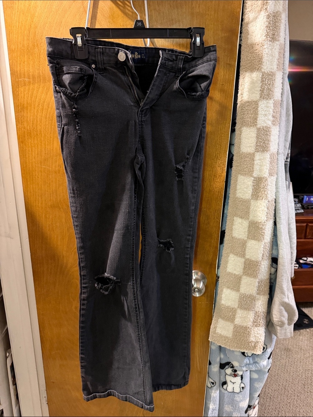 Indigo Rein Black Distressed Flare Jeans